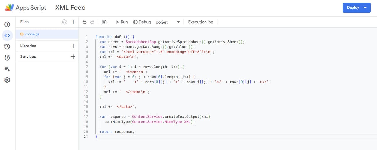 Create an XML Feed with Google Sheets